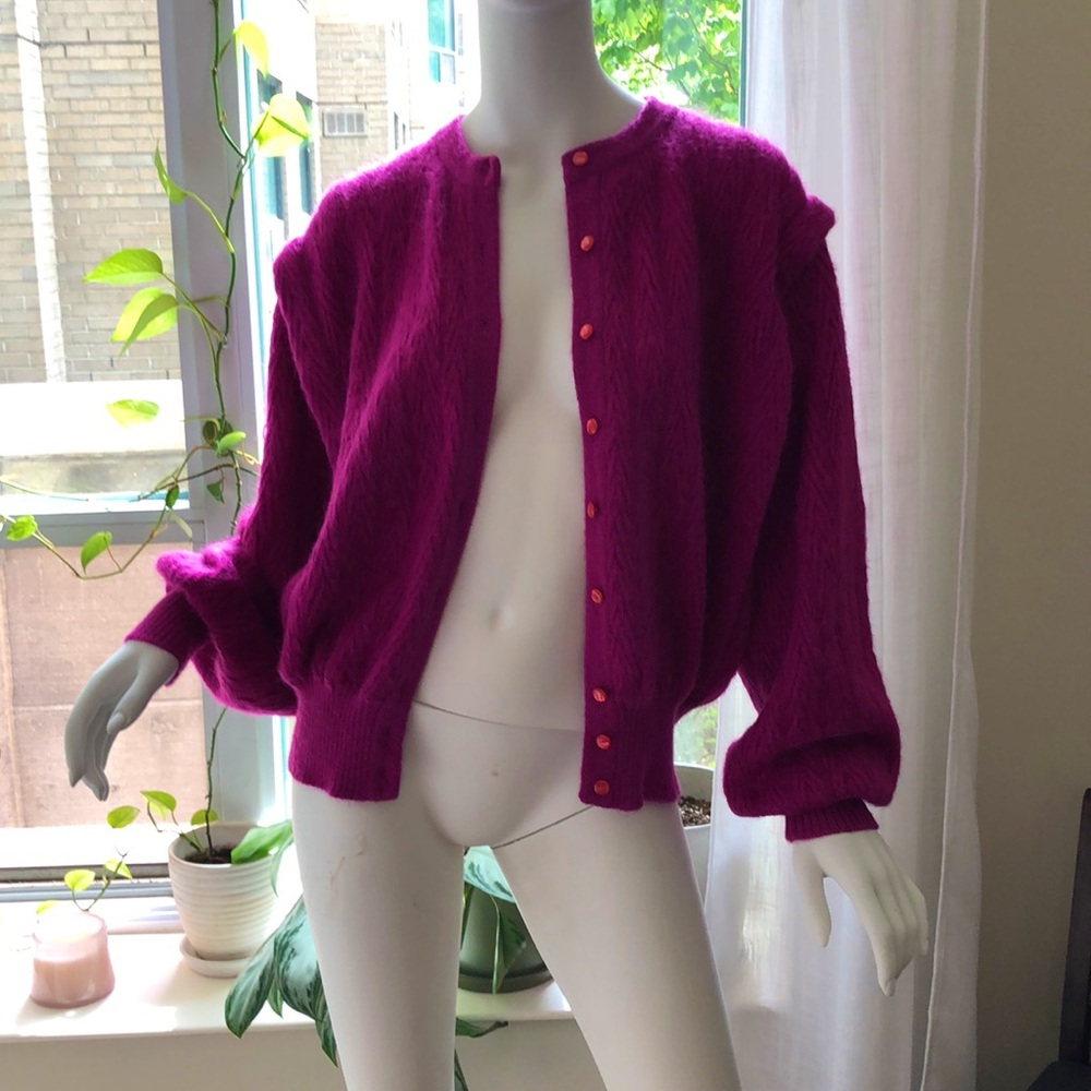 Vintage Fuchsia Mohair Blend Button-Up Cardigan